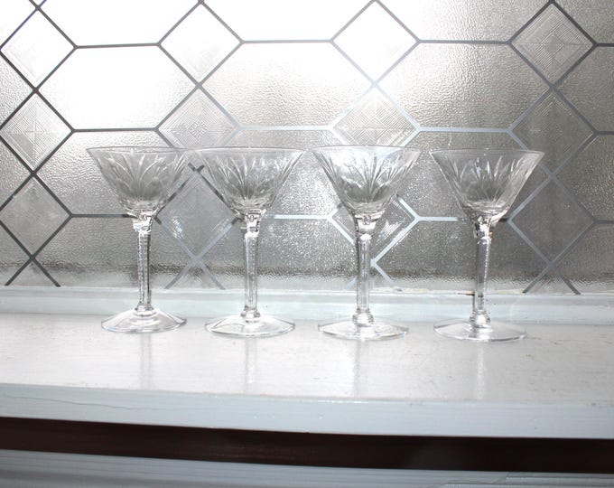 4 Vintage Seneca Heritage Cocktail Glasses Cut Crystal Bubble Stem
