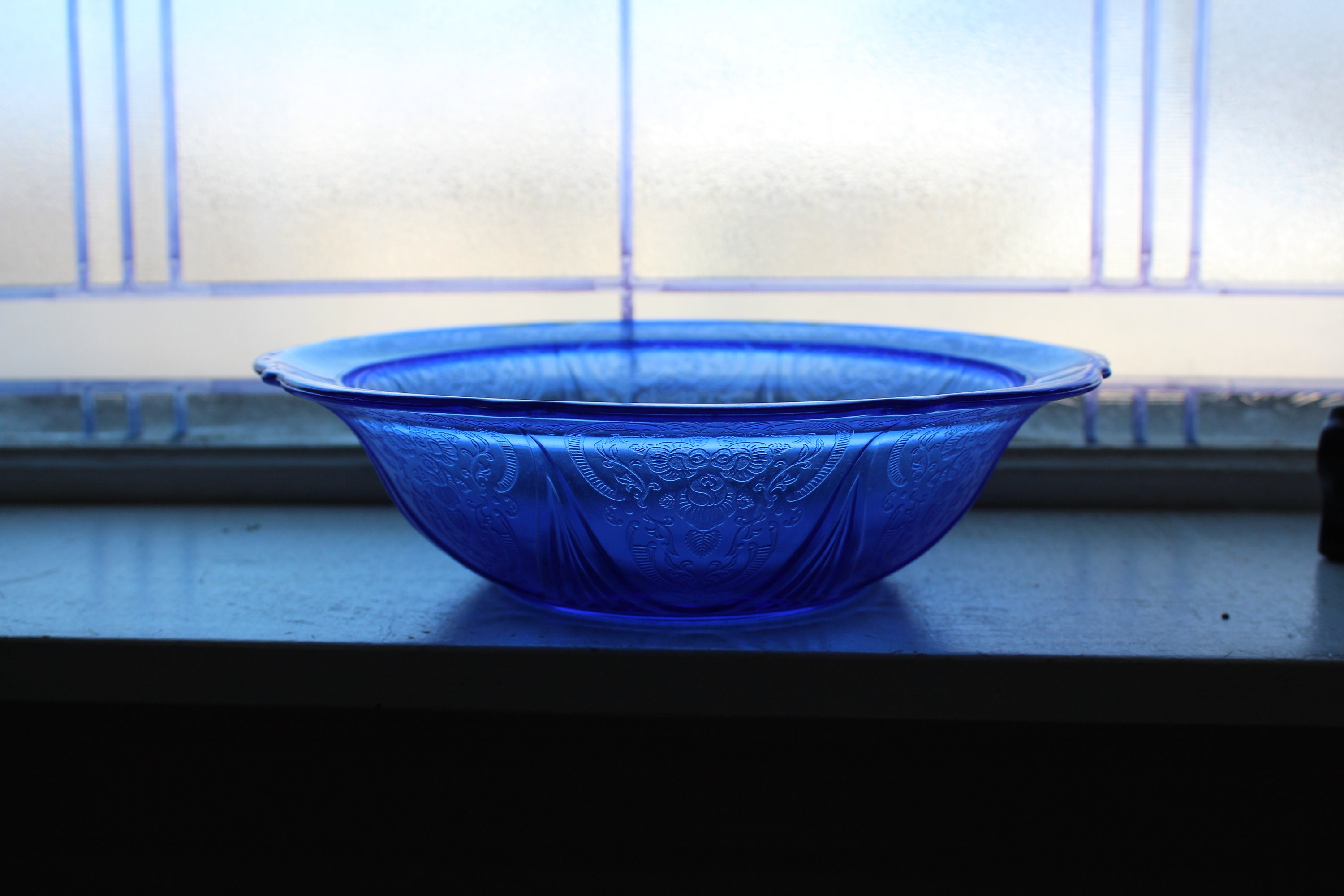 Download Cobalt Blue Depression Glass Serving Bowl Royal Lace ...