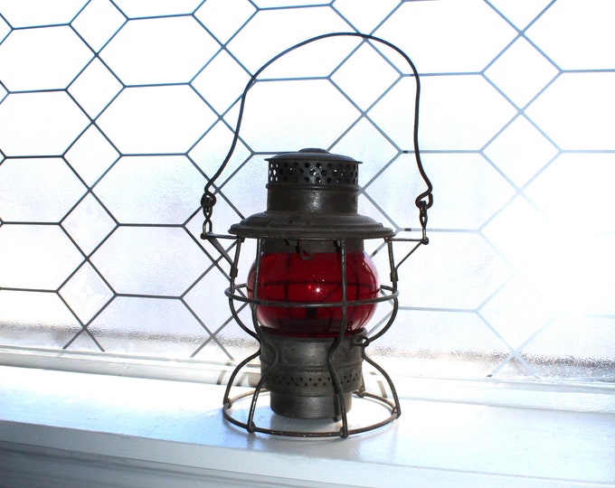 Antique Railroad Lantern Adlake Rock Island Red Globe