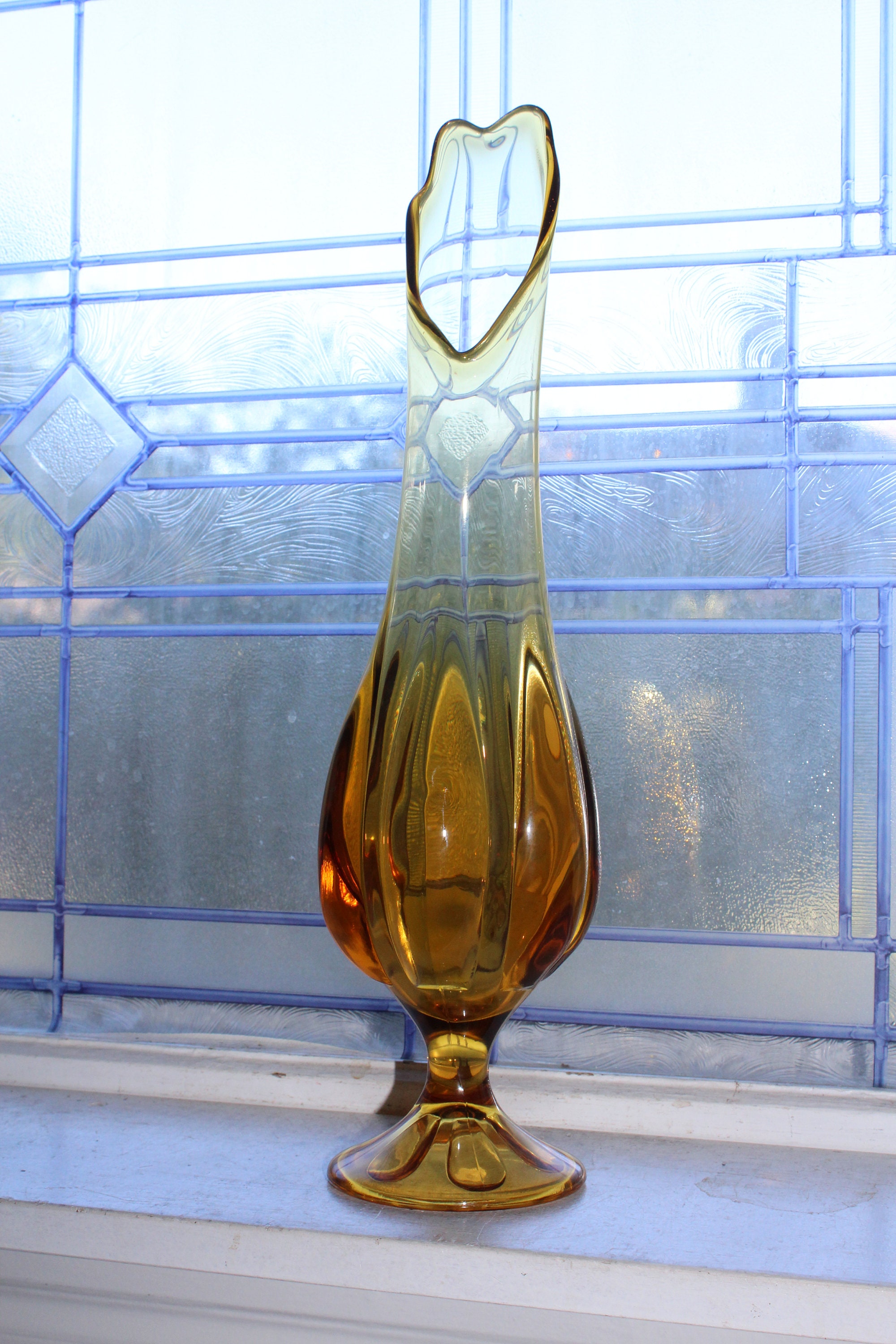 Large Amber Swung Glass Vase 16.75 Vintage Mid Century Modern