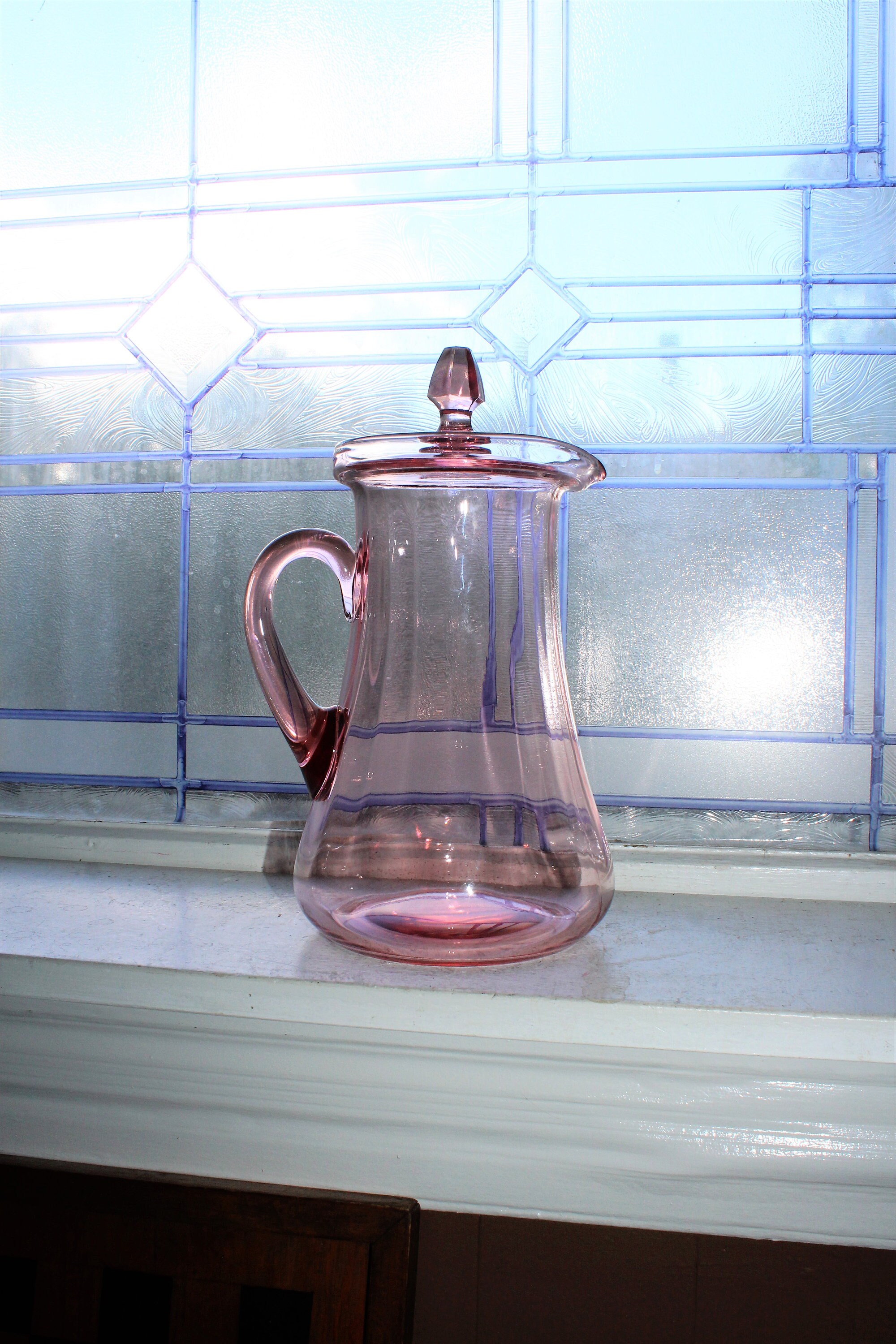 Pink Depression Glass Lemonade Pitcher with Lid Vintage 1930s