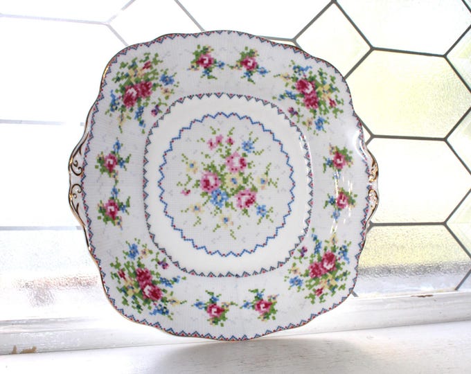 Vintage Royal Albert Petit Point Square Handled Cake Plate