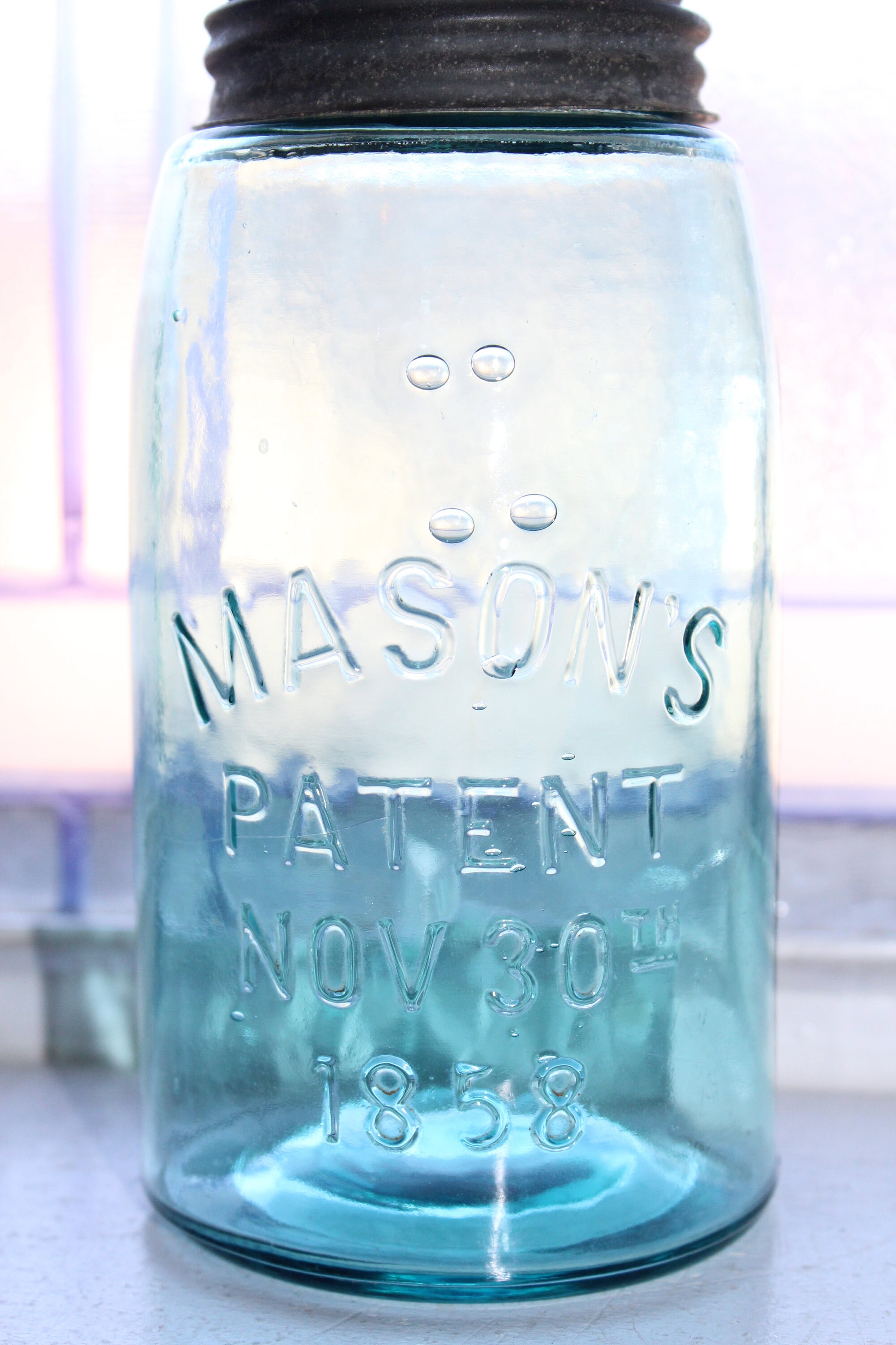 Antique Blue Mason Jar Quart Mason's Patent Nov 30th 1858