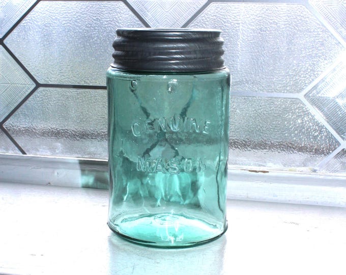 Antique Genuine Mason Blue Pint Canning Jar