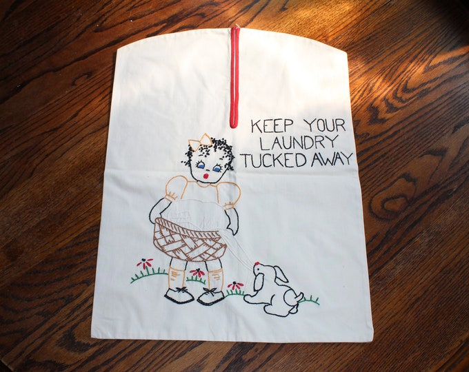 Adorable Vintage Laundry Bag Embroidered
