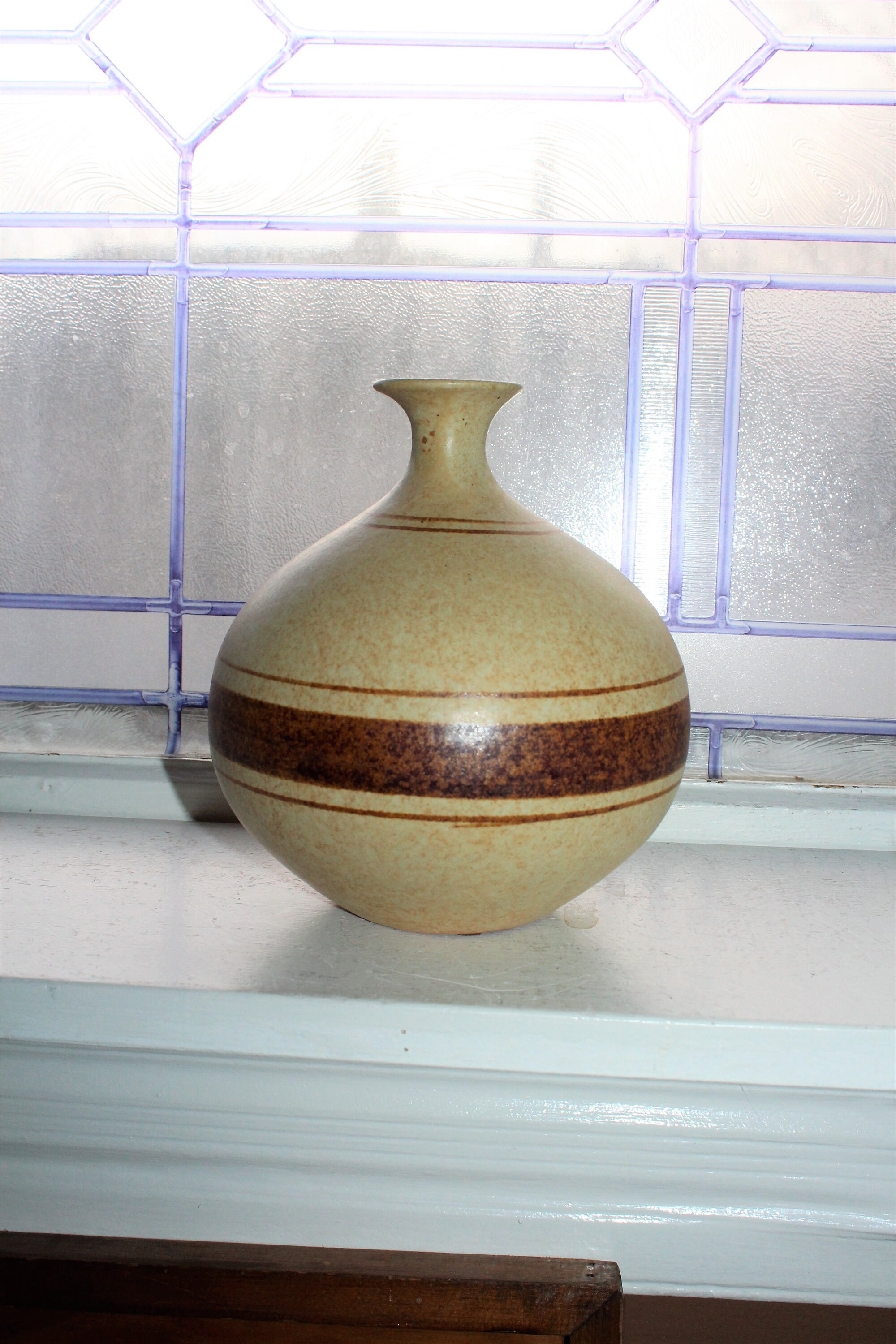 Vintage Mid Century Studio Pottery Vase with Brown Bands