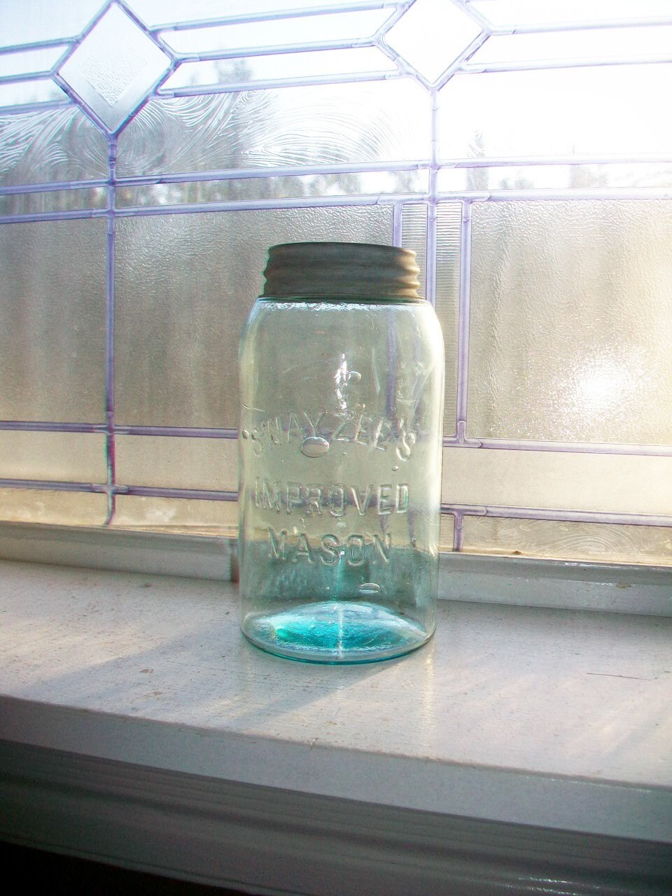 Antique Blue Canning Jar Swayzee's Improved Mason Jar Quart Early 1900s
