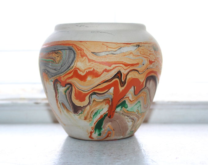 Vintage Nemadji Pottery Vase 4 Inch Swirl Pottery