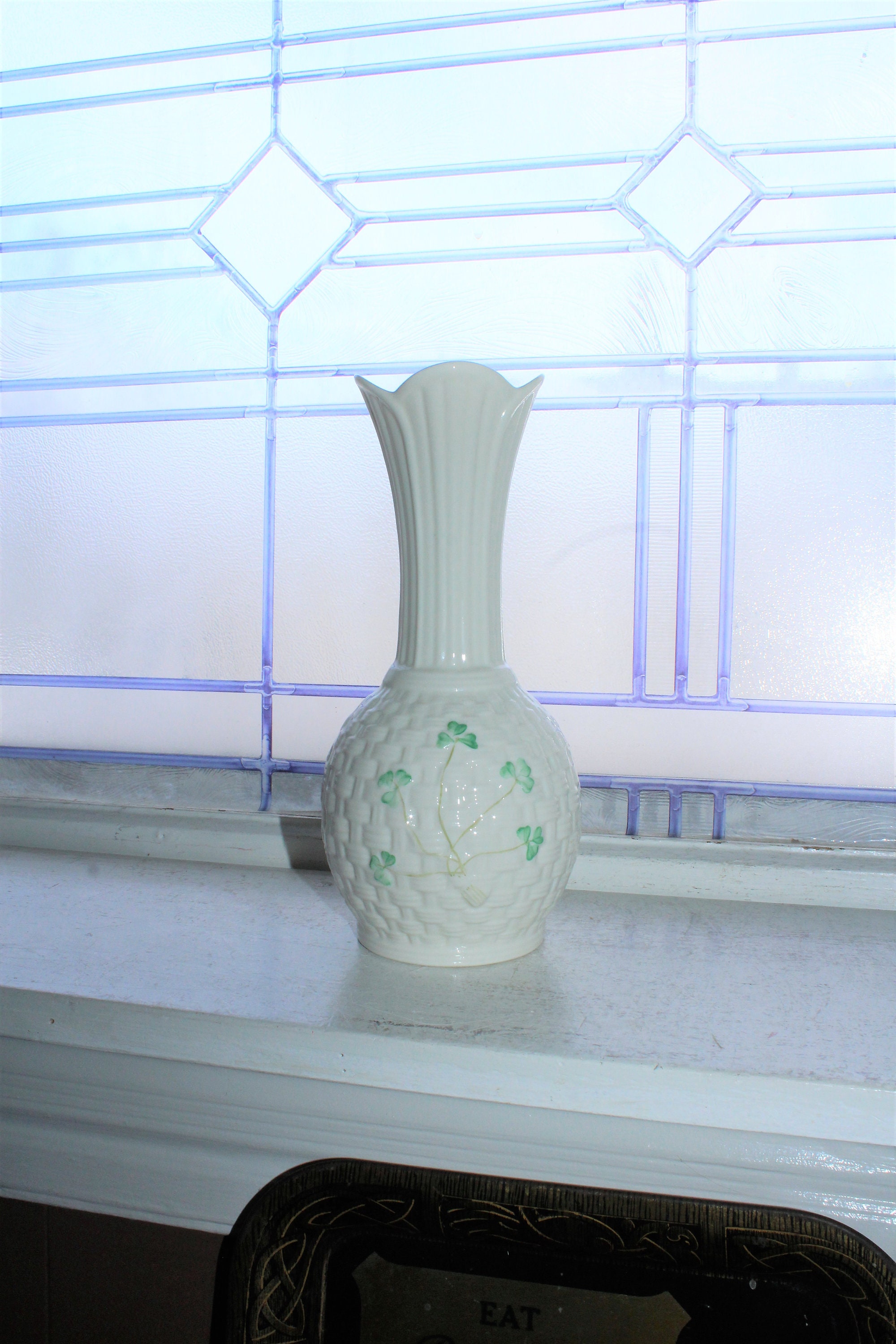 Vintage Irish Belleek Vase with Shamrocks