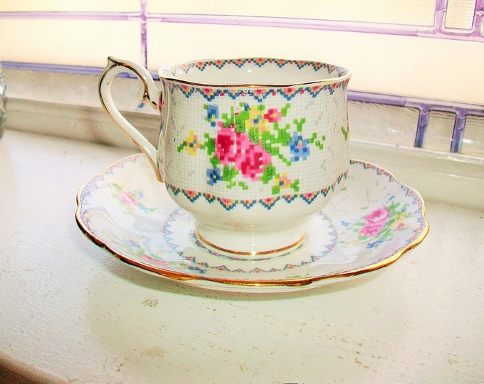 Vintage Tea Cup and Saucer Royal Albert Petit Point English Bone China