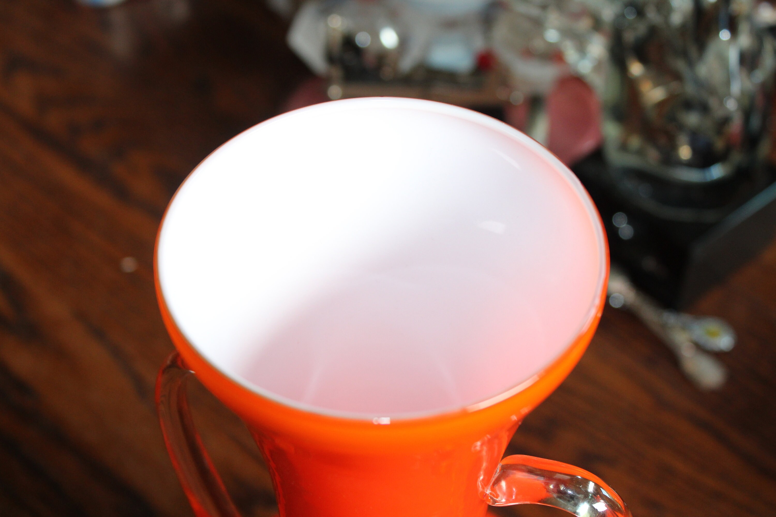 Vintage Italian Empoli Vase Orange Cased Glass Large with Handles 15