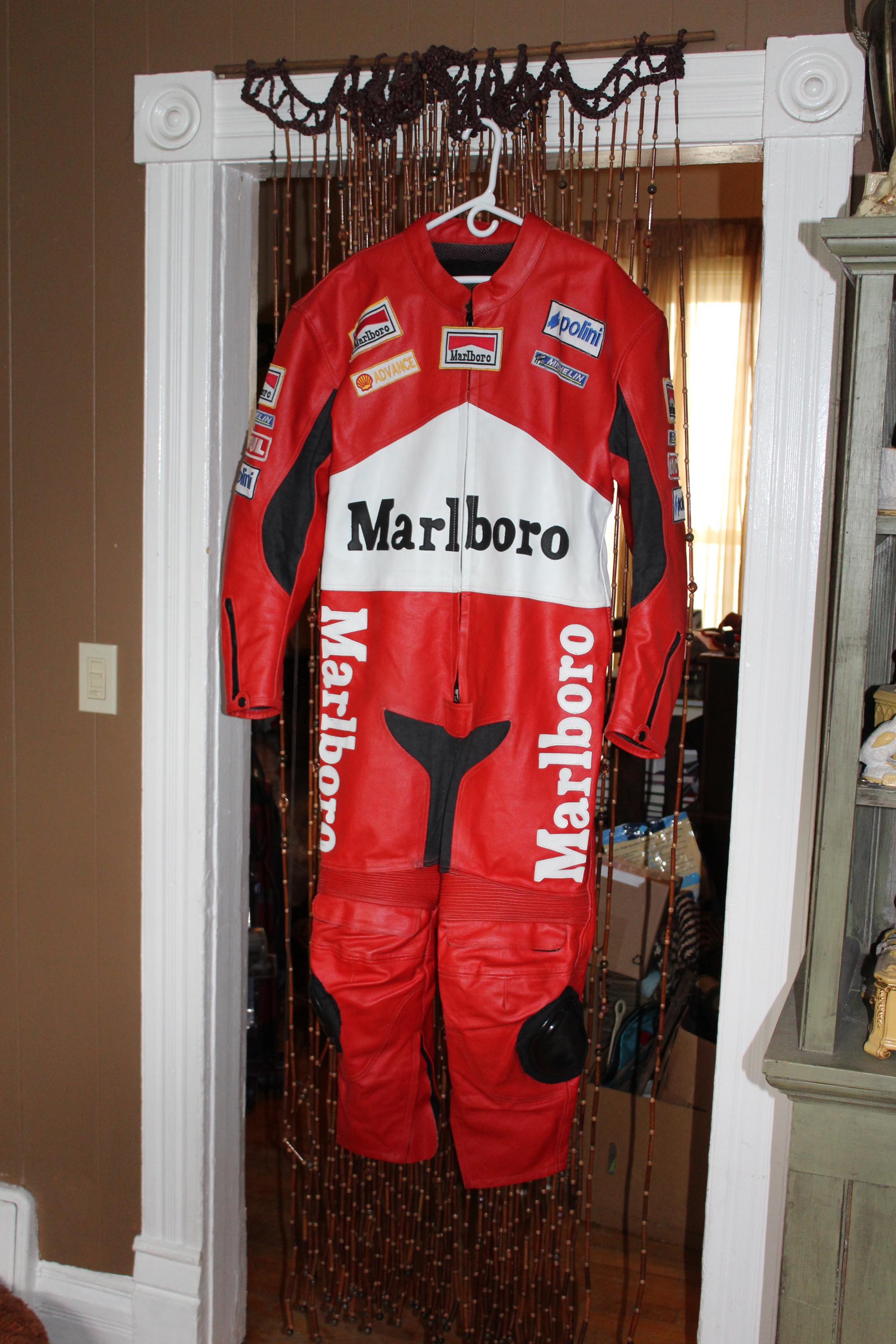 Men's Red Leather Motorcycle Racing Suit Marlboro 37