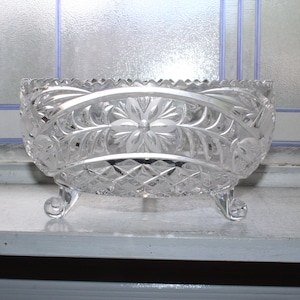 Large Vintage Elegant Cut Crystal Footed Fruit Bowl