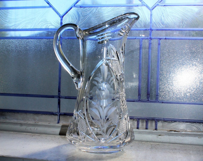 Stunning Elegant Cut Crystal Pitcher Vintage Tableware