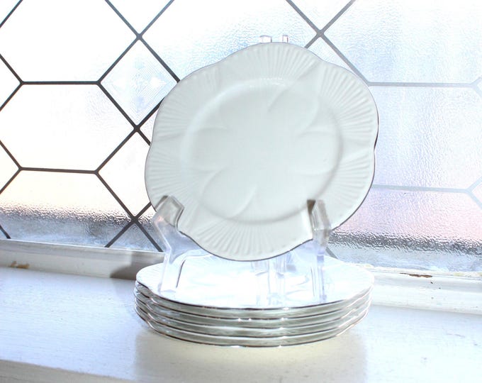 6 Shelley Claire De Lune Bread Plates Dainty White w/ Platinum Trim 1960s