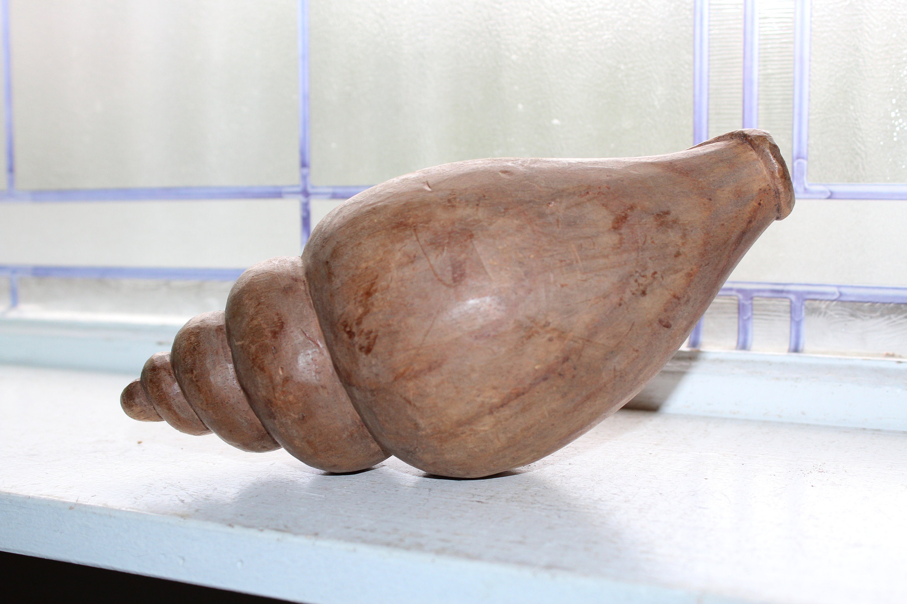 Large Hand Carved Wooden Sea Shell Vintage Folk Art