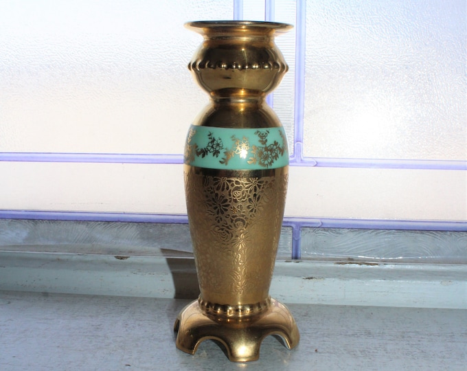 Vintage 24K Gold Gilt Porcelain Candlestick Holder Bohemian Czech