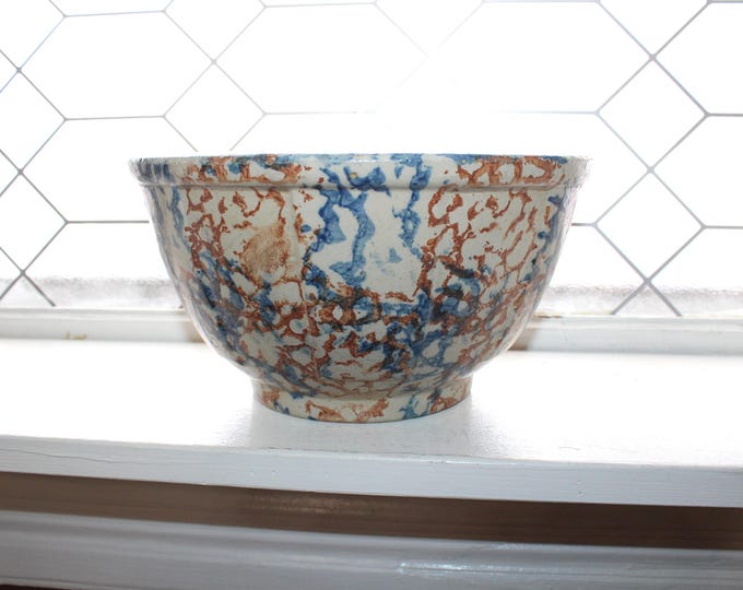 Large Antique Red Wing Spongeware Mixing Bowl 19th Century Stoneware