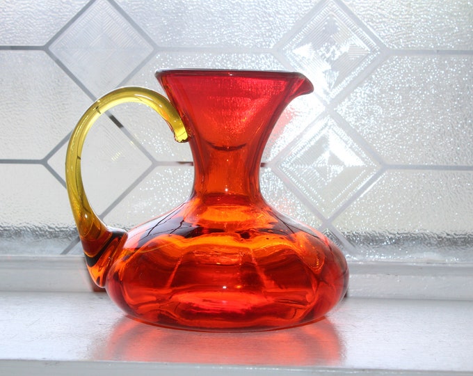 Vintage Mid Century Glass Pitcher Orange and Yellow 1960s