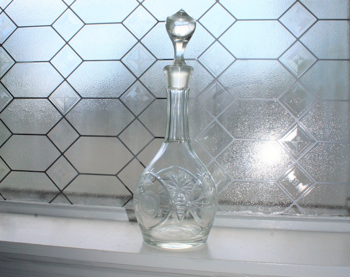 Vintage Cut Crystal Decanter with Rose Decoration