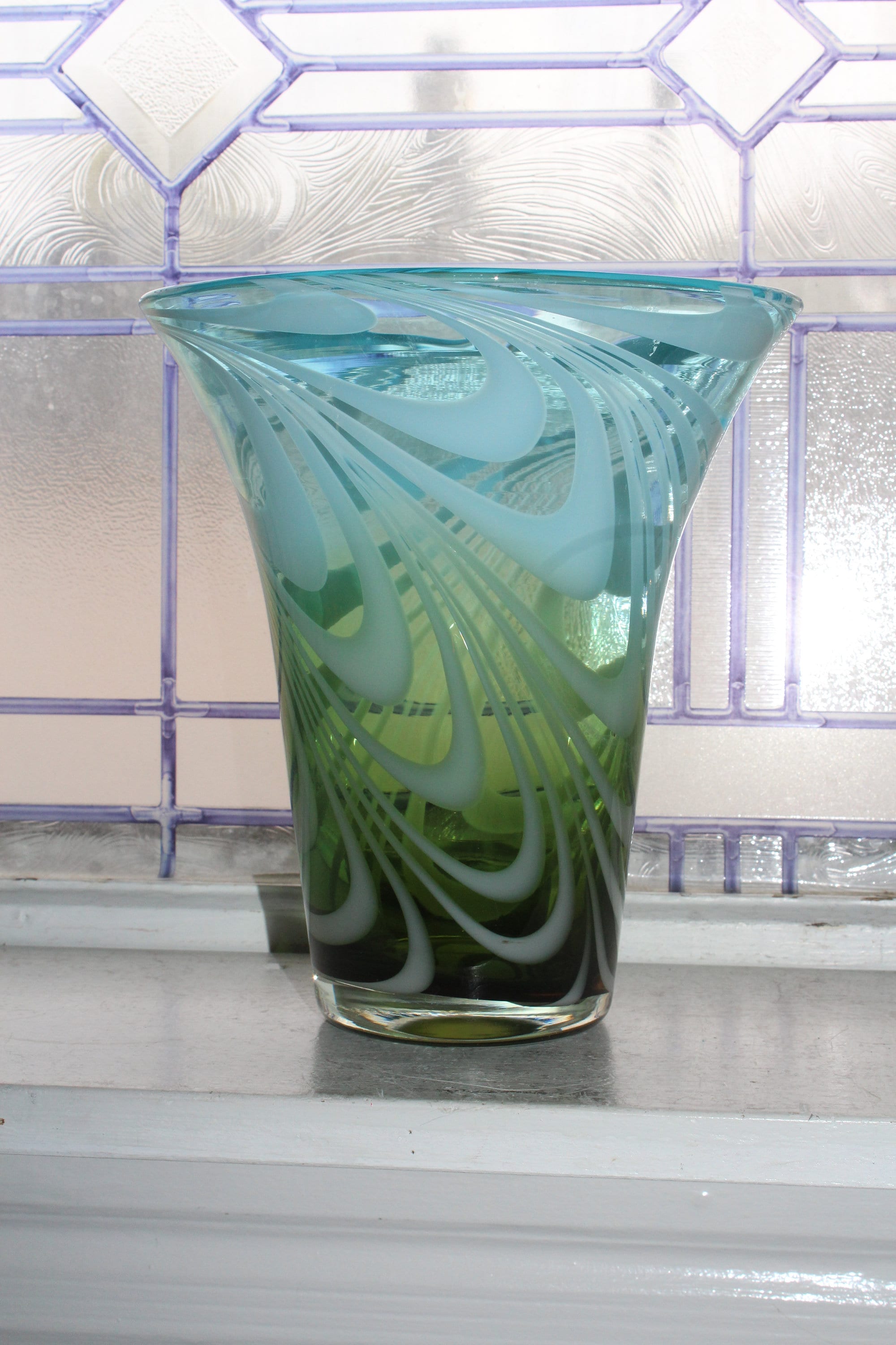 Large Murano Glass Vase Turquoise and Sage Green Swirl