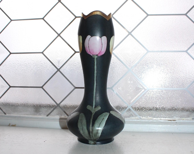 Art Nouveau Pirkenhammer Pottery Vase Hand Painted Tulips Fischer & Mieg