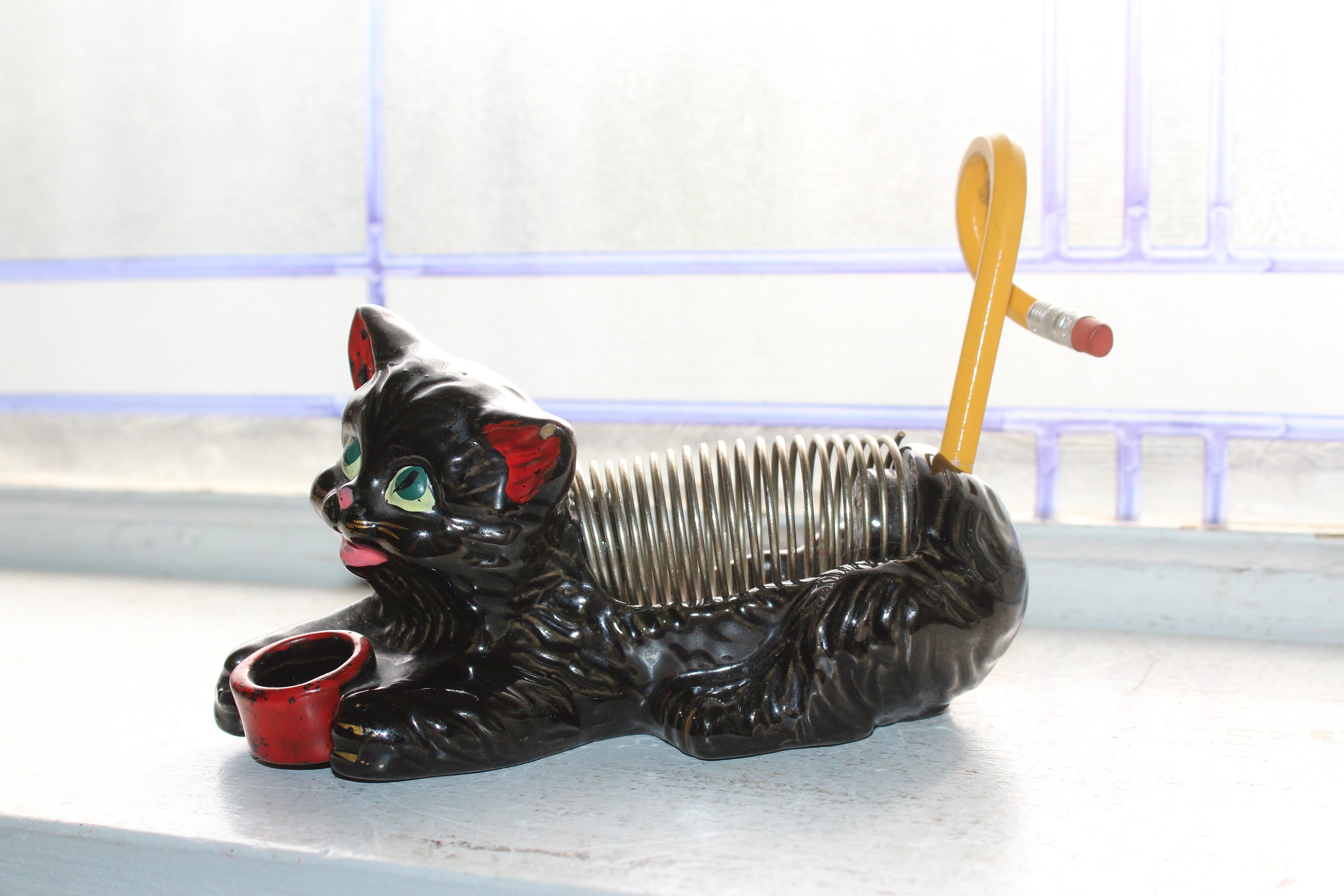 Vintage Figural Cat Letter Holder with Pencil Tail Japan