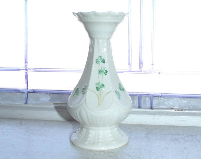 Vintage Irish Belleek Vase with Shamrocks Millenium 2000