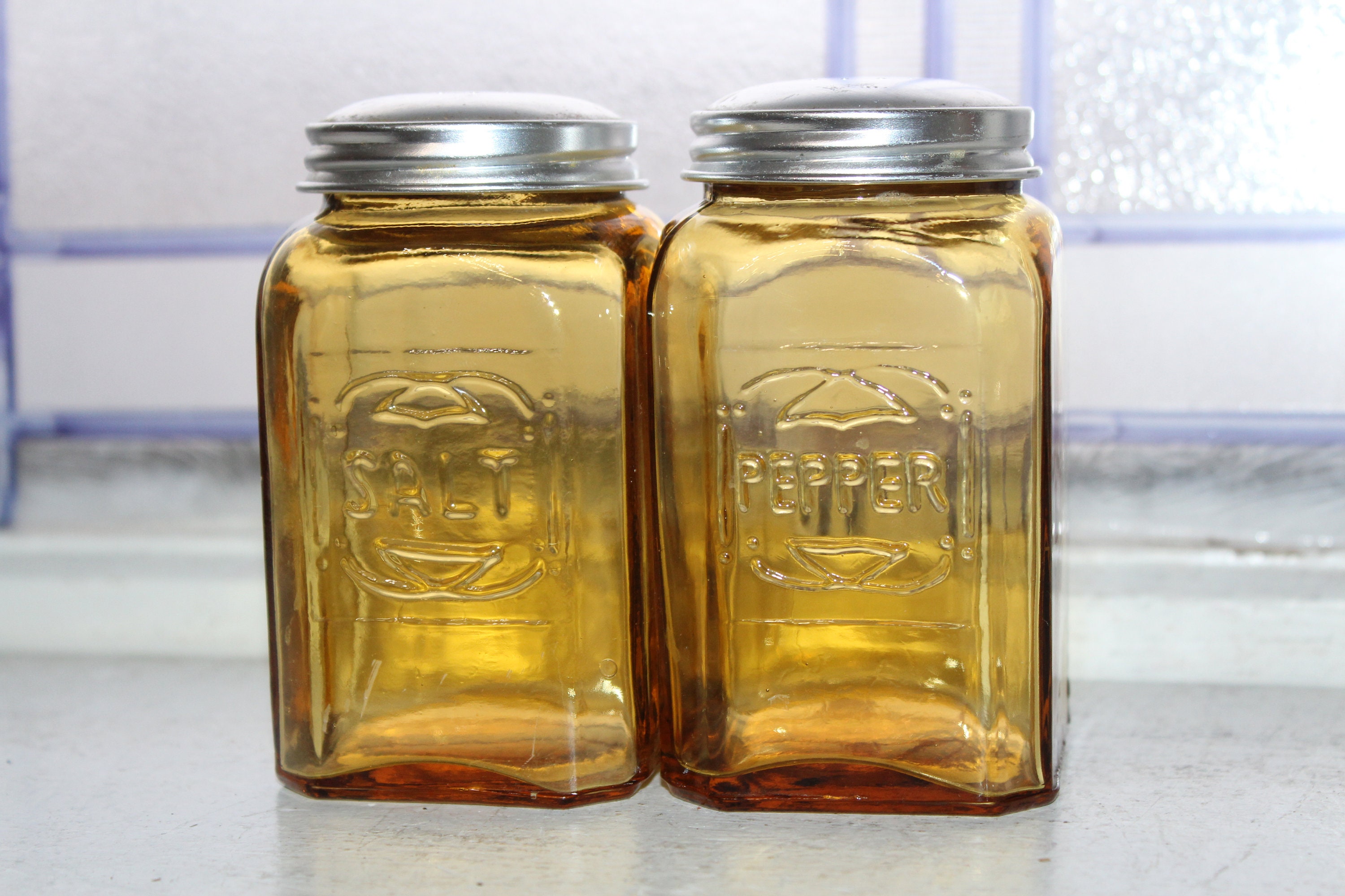 Vintage Amber Glass Salt and Pepper Shakers