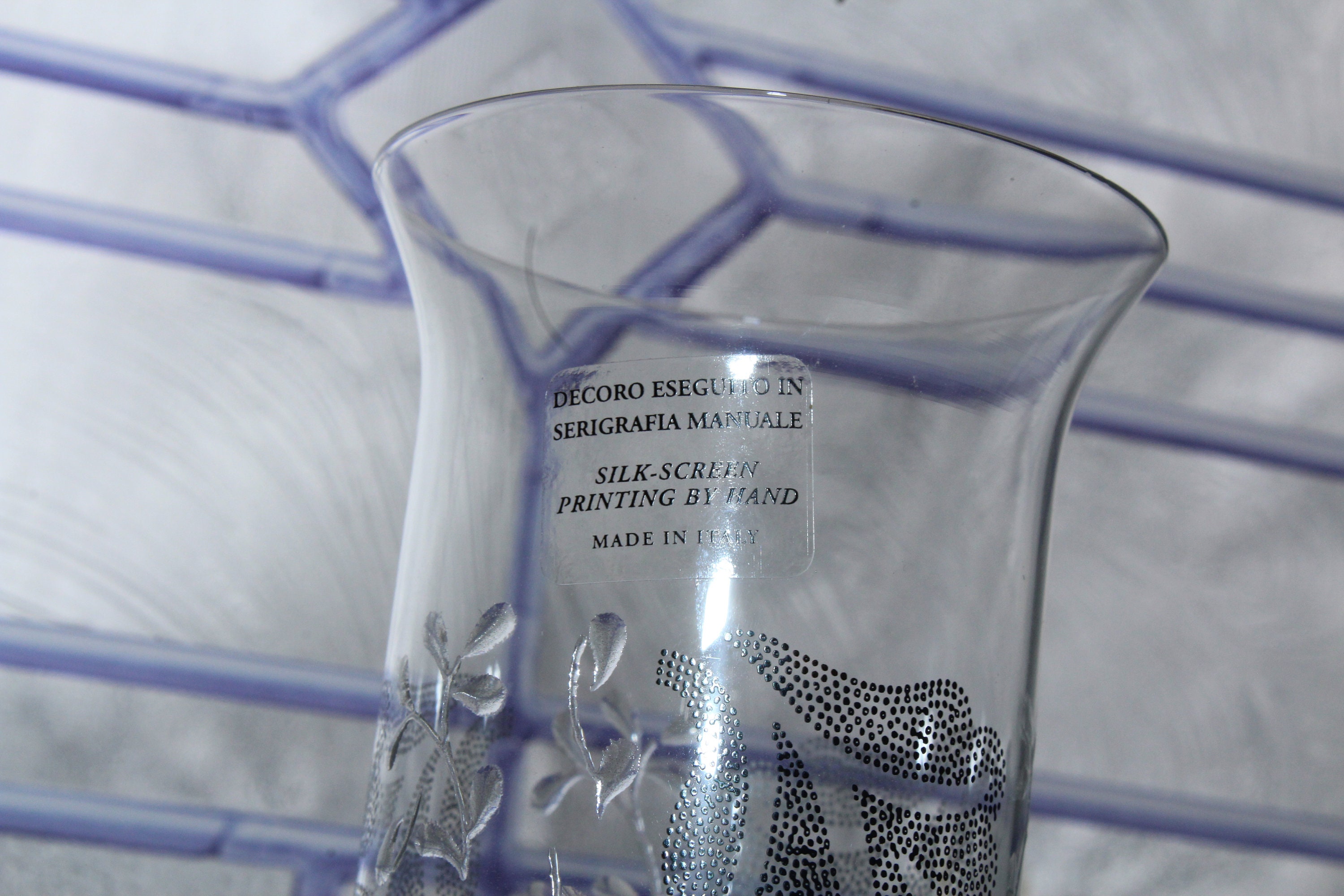 Large Glass Bud Vase Italian Preston Bailey Silk Screen Printed