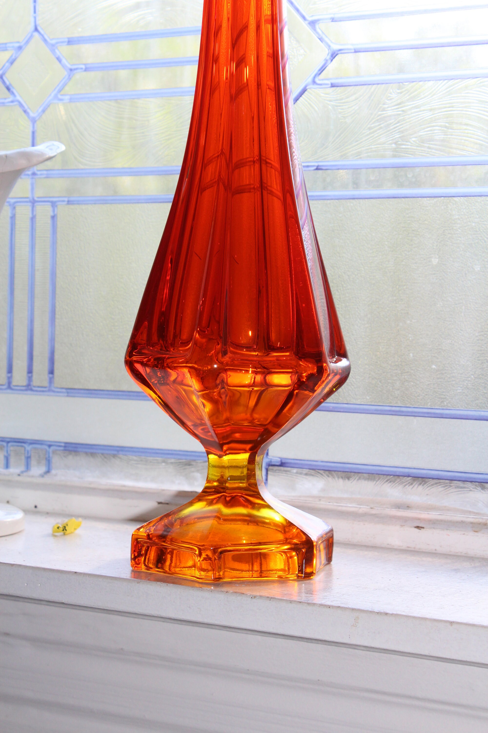 Large Amberina Swung Glass Vase 23.5 Vintage Mid Century Modern