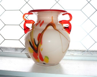 Vintage Murano Art Glass Large Vase with Double Ring Handles