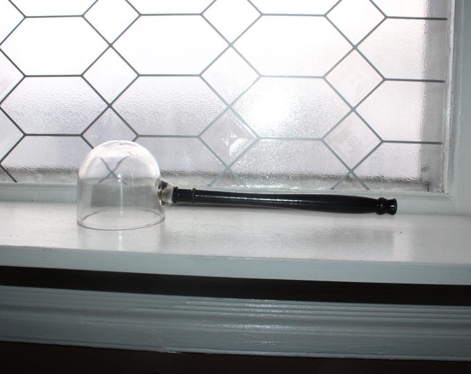 Antique Glass and Wood Water Scoop Ladle Dipper