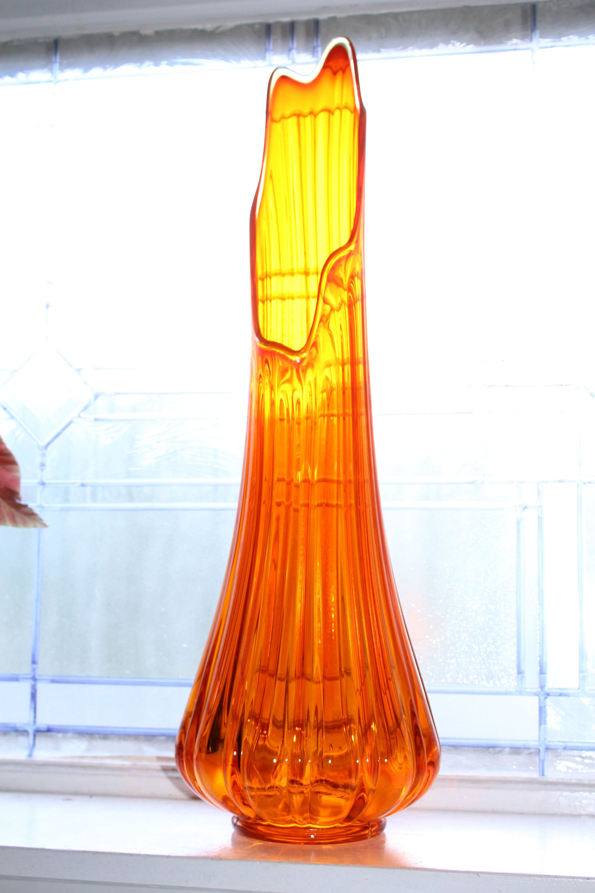 Large Orange Glass Vase 22 Vintage Mid Century Modern Abstract Art Glass