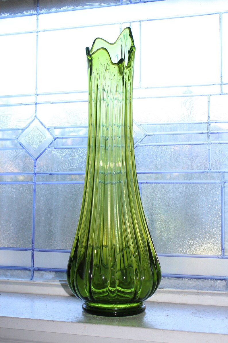 Large Green Swung Glass Vase 19.5 Vintage Mid Century Etsy