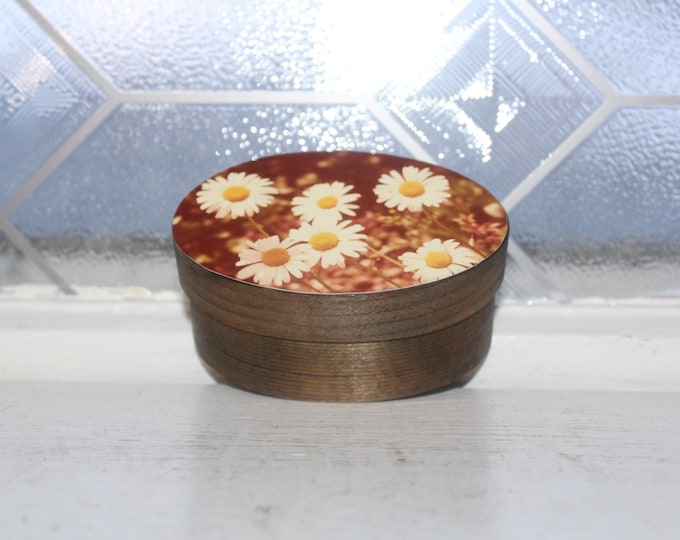Vintage Oval Bentwood Trinket Box Daisies Imago Pixula West Germany