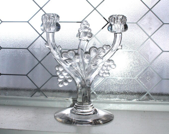 Vintage Heisey Grape Cluster Glass Two Light Candle Holder 1930s