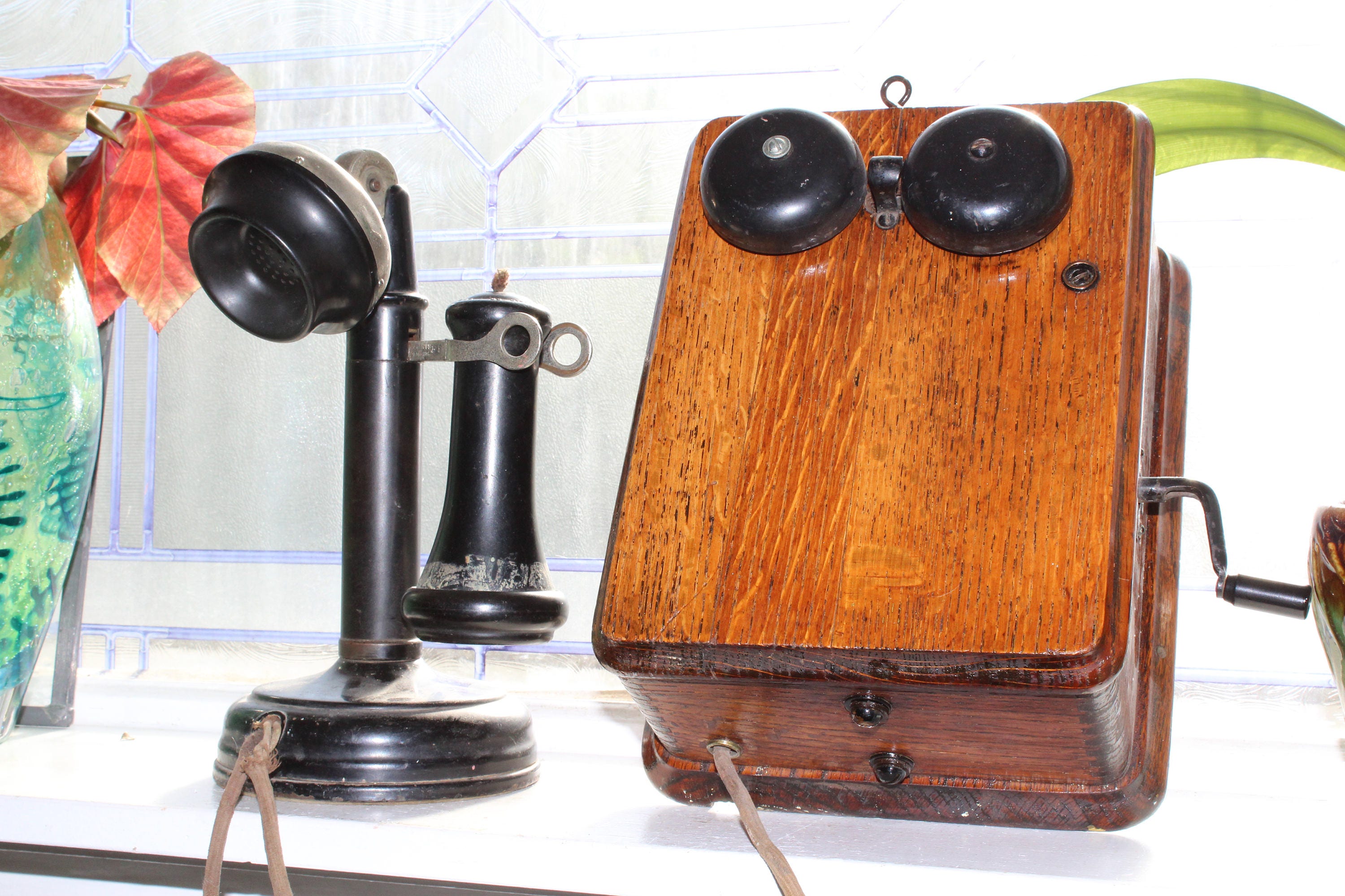 Antique Candlestick Telephone With Oak Wall Box Cracraft Leich