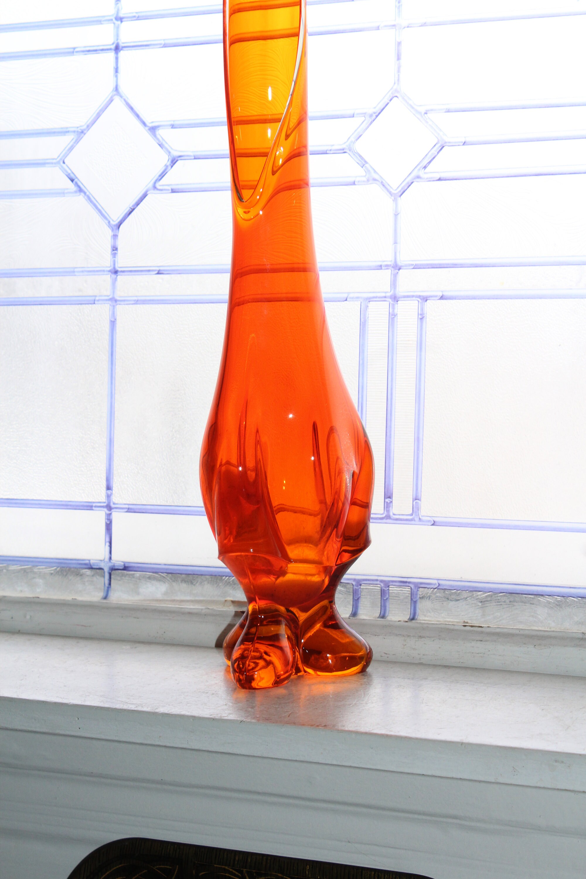 Large Amberina Swung Glass Vase Vintage Mid Century Modern Decor 28