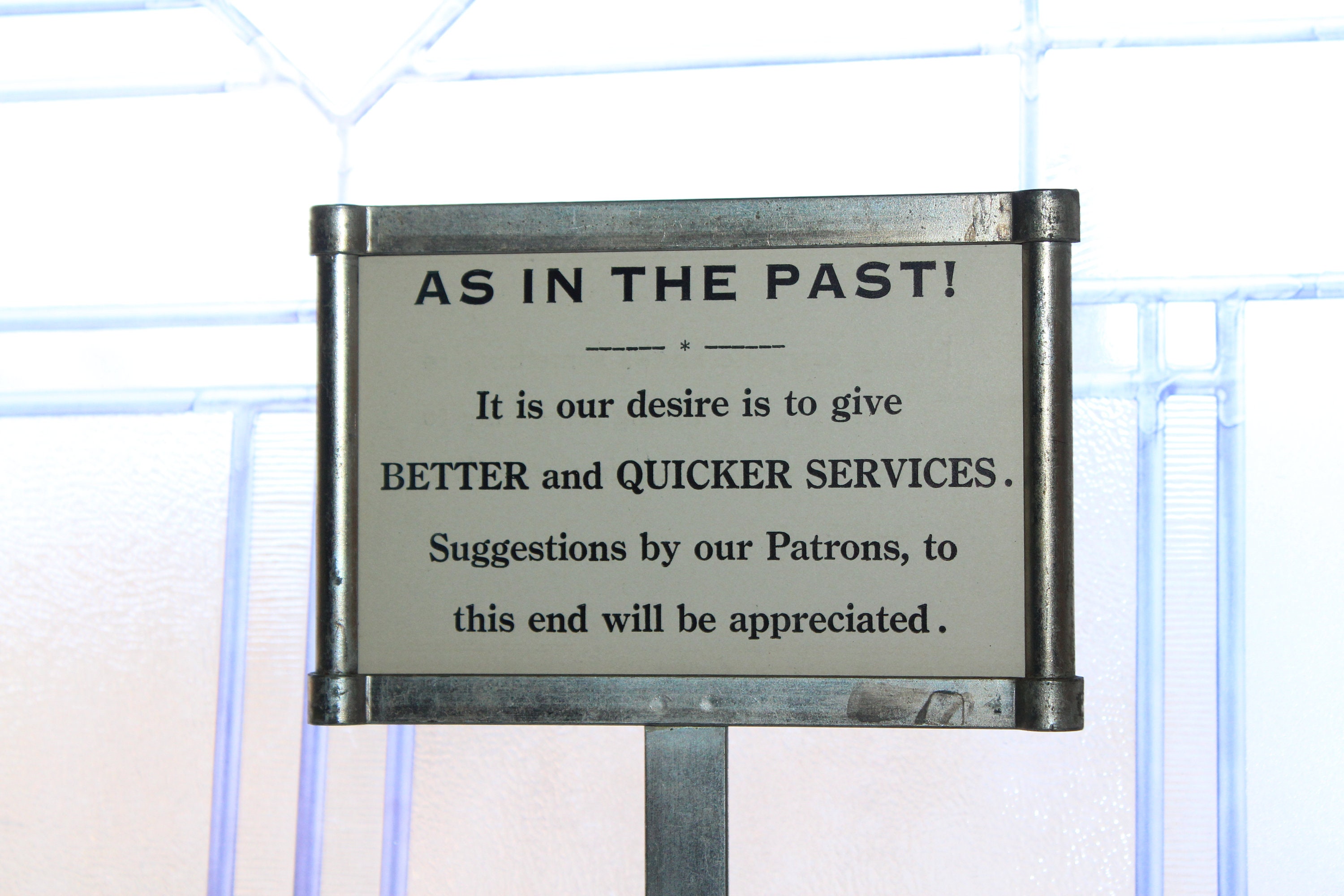 Antique General Store Sign Display Stand Patrons Suggestions Appreciated