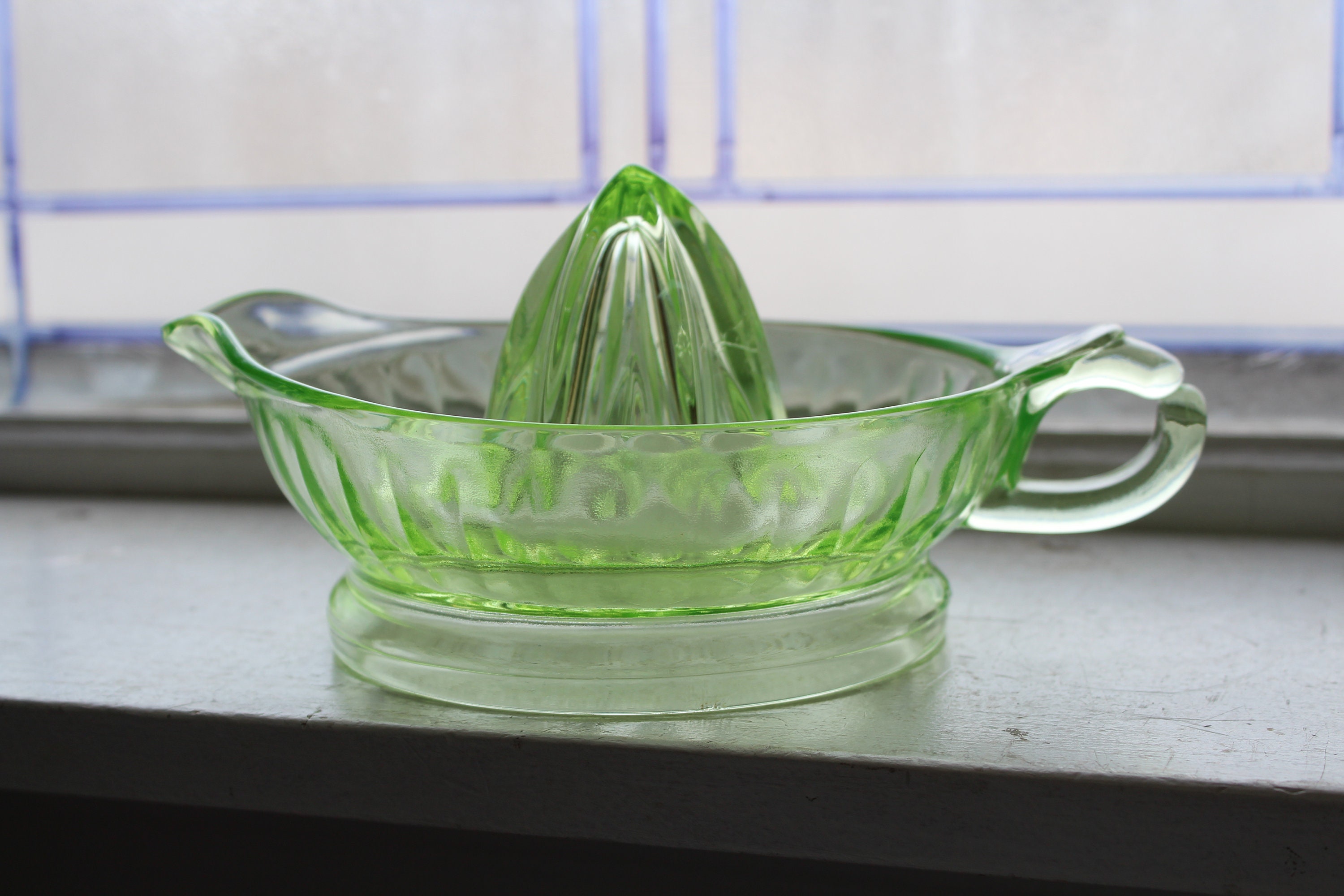Vintage Juicer Reamer Green Depression Glass 1930s Farmhouse Decor