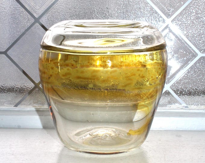 Vintage Studio Art Glass Vase Clear and Yellow by Chuck Donnelly