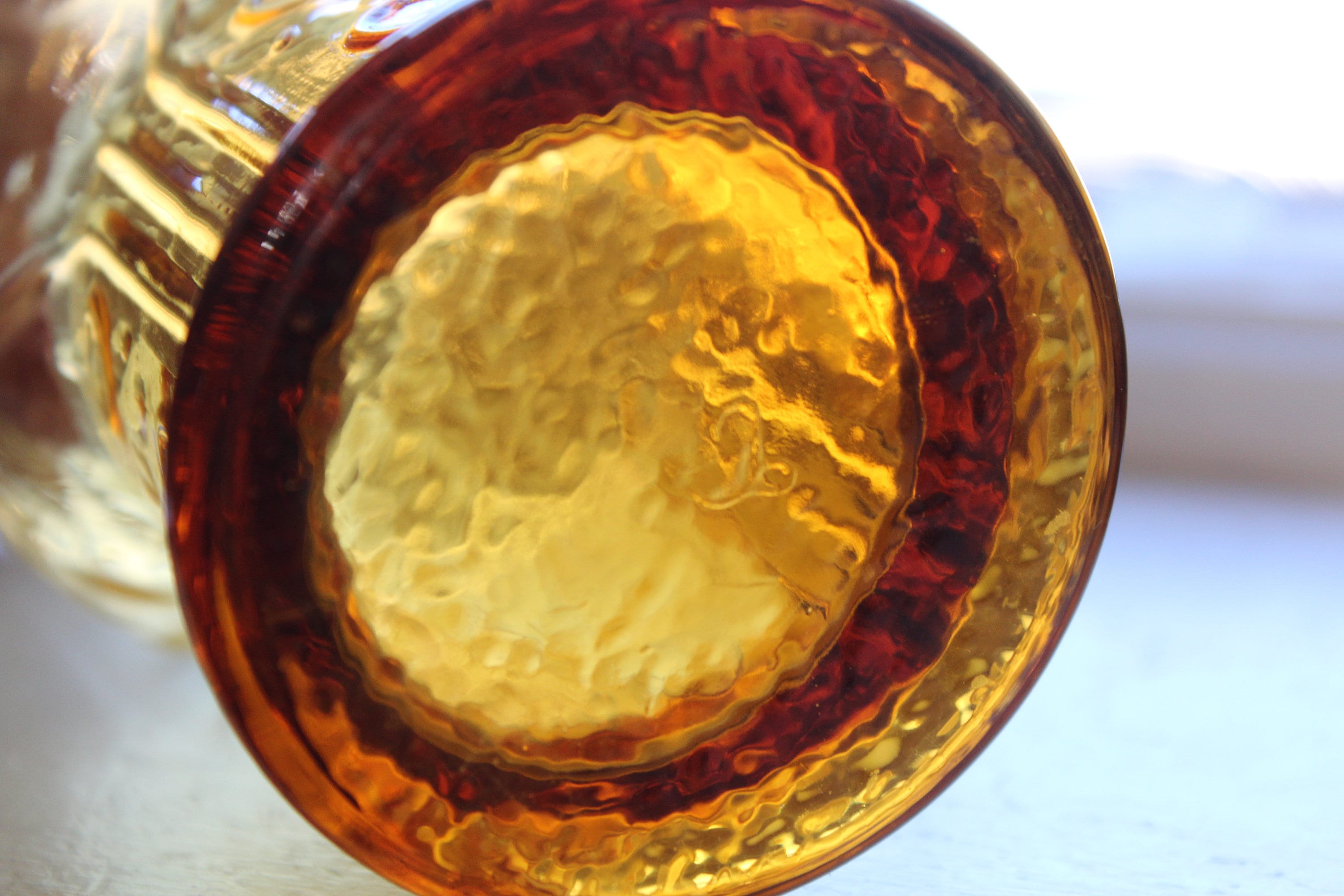 4 Vintage Amber Glass Tumblers Libbey Country Garden Flower