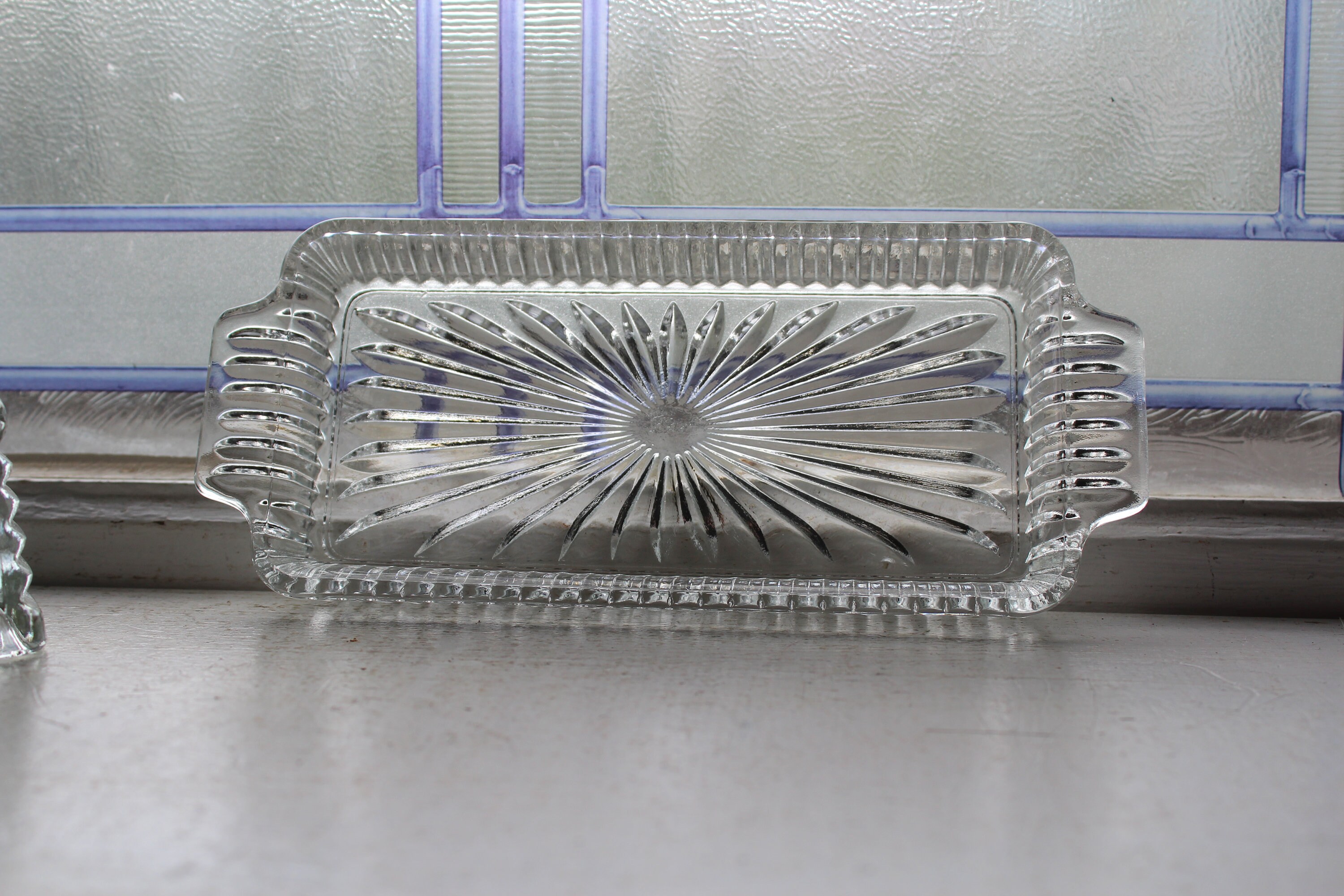 Clear Pressed Glass Butter Dish Vintage 1960s