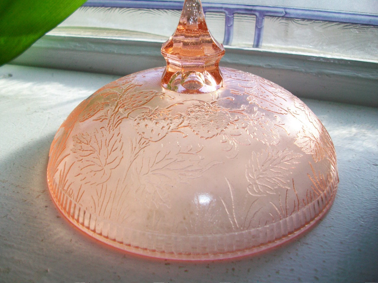 Pink Depression Glass Strawberry Butter Dish Lid Vintage 1930s