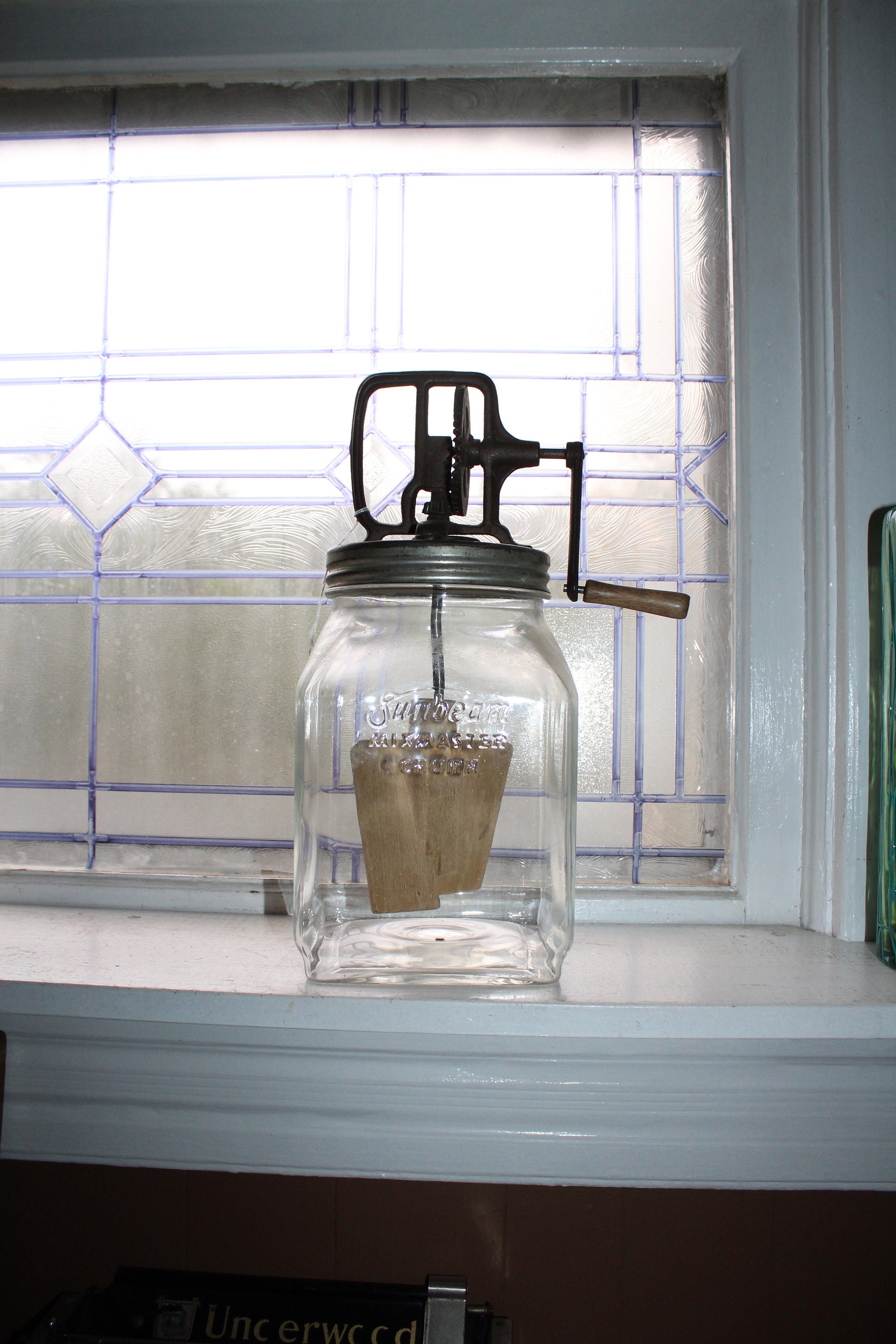 Vintage Sunbeam Glass Butter Churn Mixmaster Rustic Farmhouse Decor