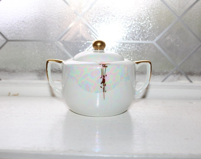 Vintage Art Deco Sugar Bowl Hand Painted Iridescent Porcelain