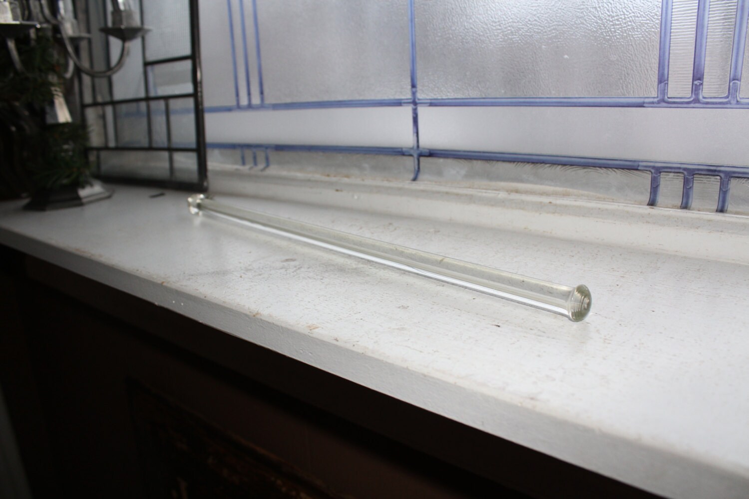 Vintage Glass Towel Rod Towel Bar Clear Glass and Chrome