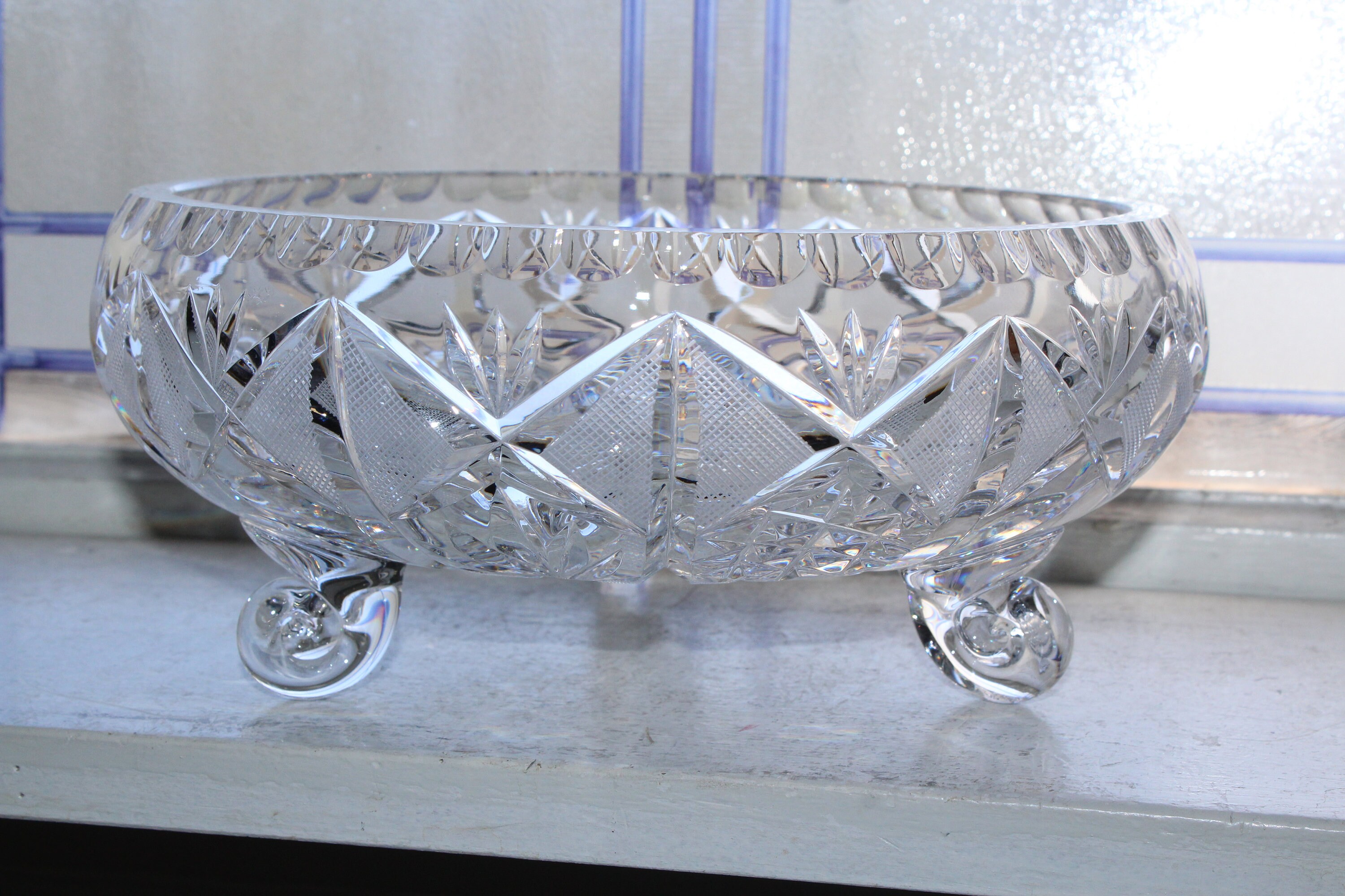 Elegant Vintage Cut Crystal Footed Bowl