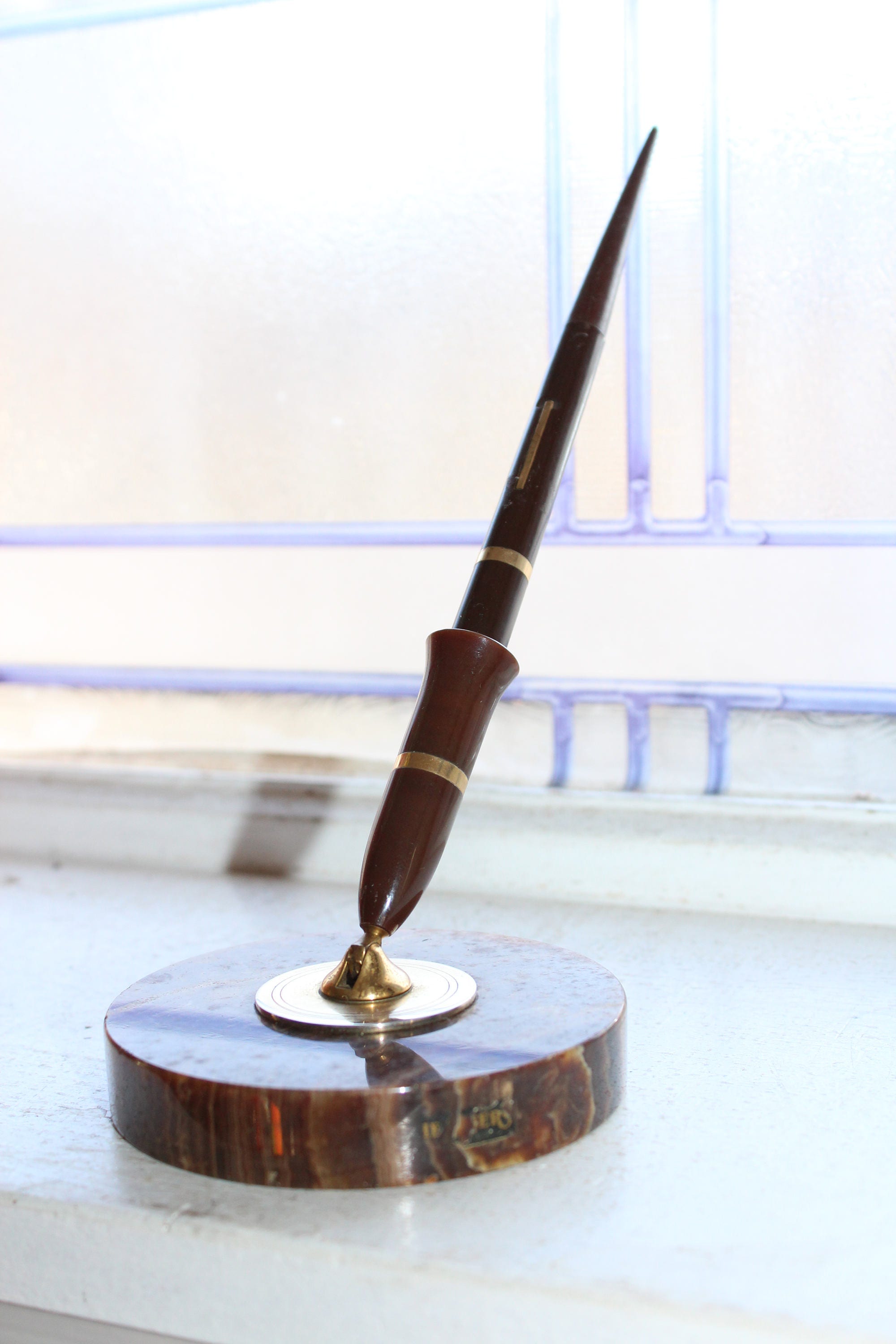 Vintage Sheaffer Fountain Pen Executive Desk Set Brown 14K Gold Nib